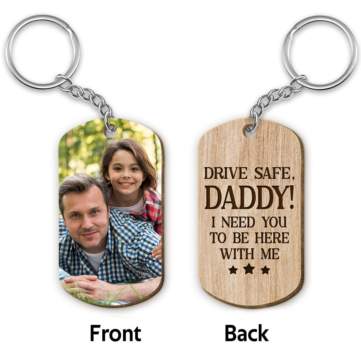 Custom Dad And Kids Photo Drive Safe Daddy We Love You Father‘s Day Gift Personalized Wooden Keychain
